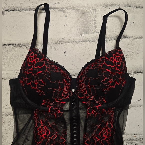 La Senza Black Red Lace Bustier Corset Garter XS - Picture 6 of 12